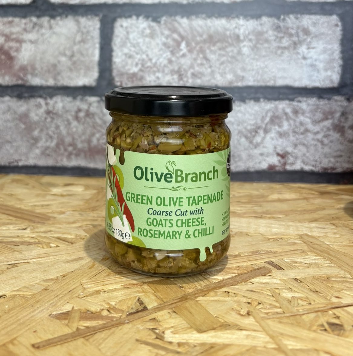 jar of green olive tapenade
