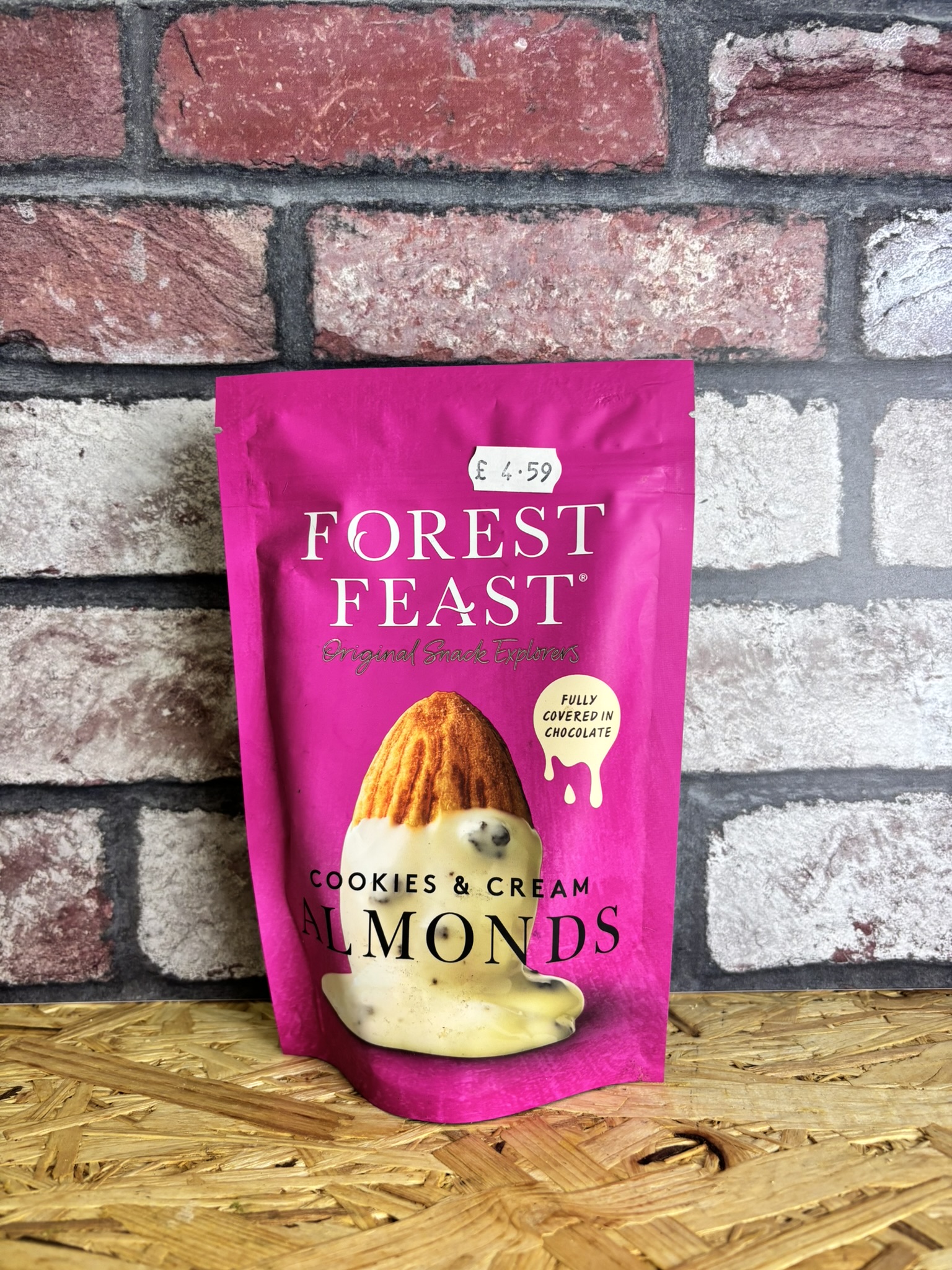 packet of cookies and cream almonds