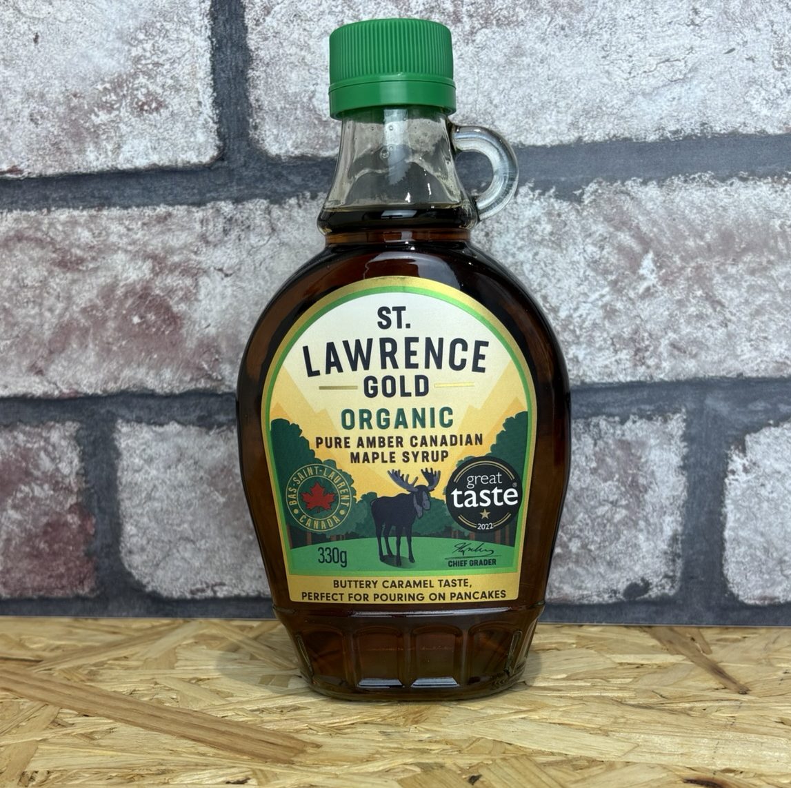 bottle of organic maple syrup