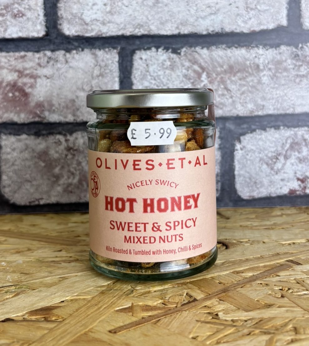 jar of hot honey nuts