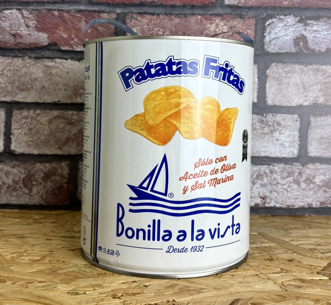 tin of olive oil and sea salt crisps